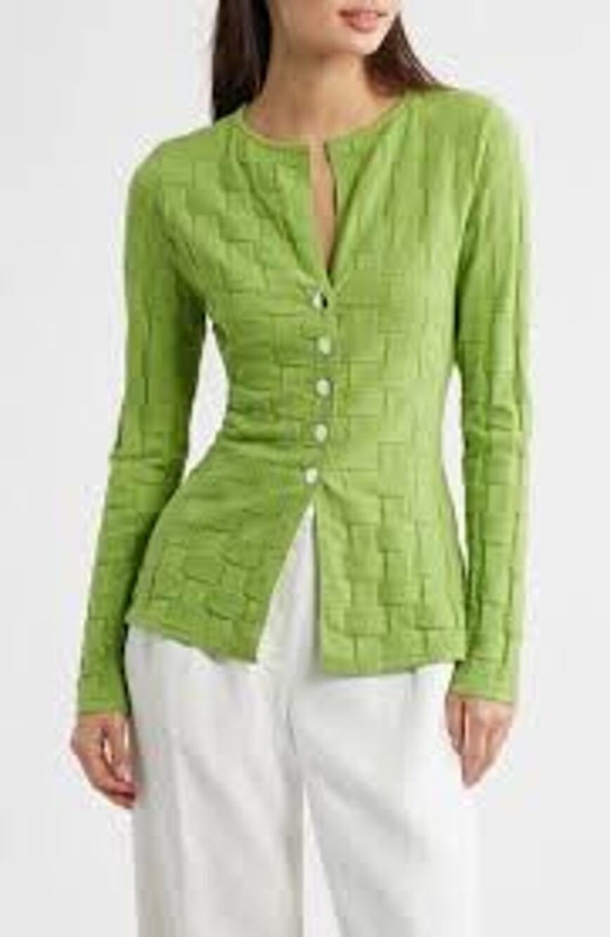 ALIGNE Top Sz 14 Apple Green Checkerboard Olsen Knit Button Down Shirt Preppy
